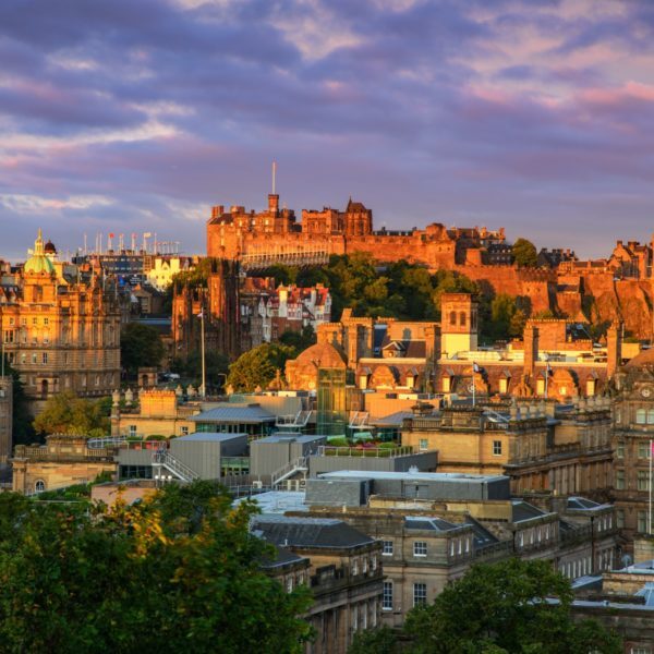 View of Edinburgh castle from Calton Hill, Edinburgh, Scotland.
